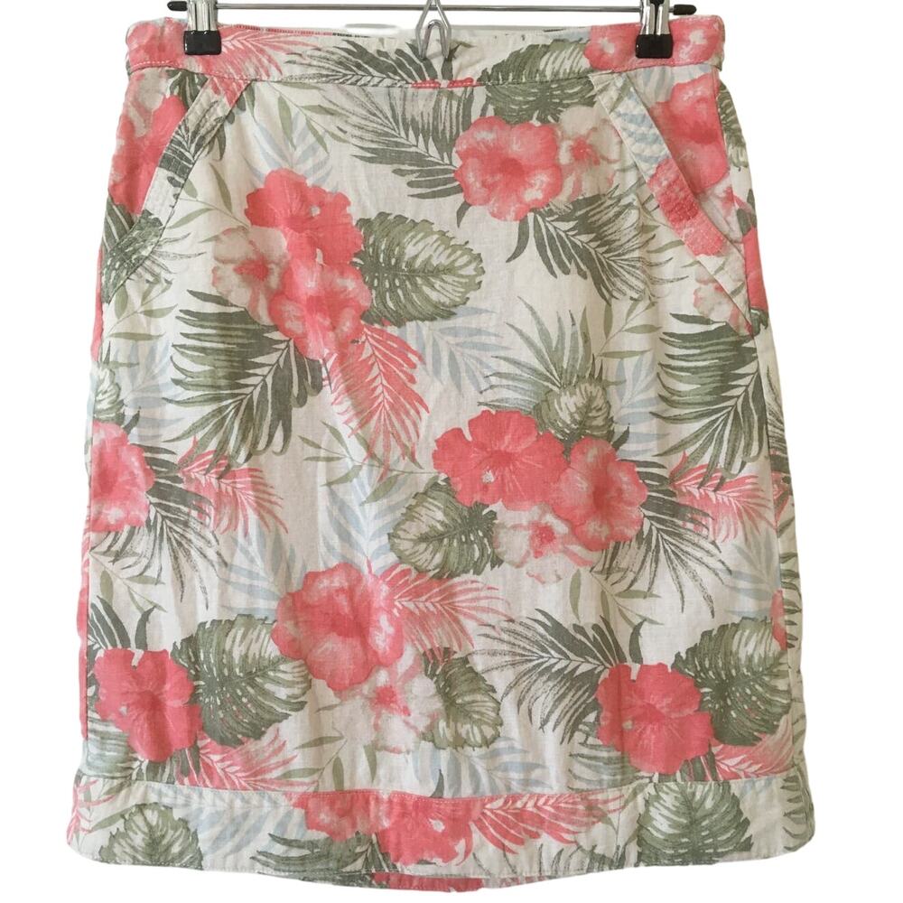 Denver Hayes XS TP Linen Viscose Tropical Skirt Coral & Green Back Elastic